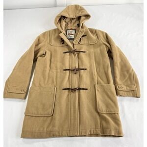 Vintage Abercrombie Fitch Womens Wool Blend‎ Duffle Coat Hooded Leather Toggle M